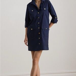 Lauren Ralph Lauren Cotton Blend Roll Tab Sleeve Shirtdress